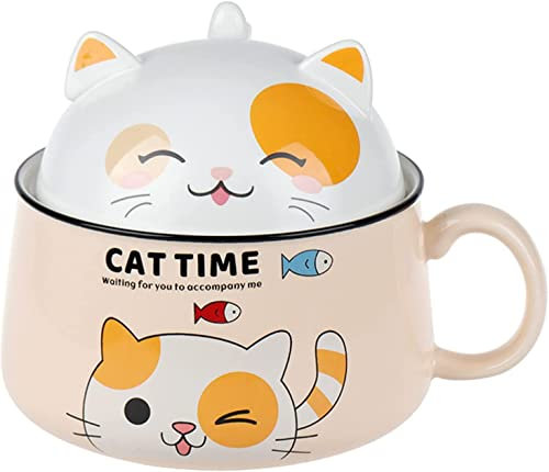 EdirFtra Instant Nudelschale mit Deckelstudent Keramik Ramen Suppenschale Schlaf Süßes Lunchbox Mädchen mit Griffmikrowellenschüssel 1020 ml.,A