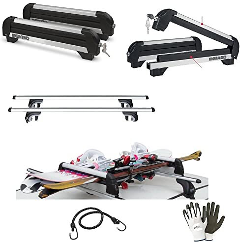 Kompatibel mit BMW 3er (E46/3) Touring 99 bis 05 Gepäckträgern 120 cm + Iceberg Tür 4 Ski und 2 SNOWBOARDS Dachträger für Autodachträger Aluminium zugelassen