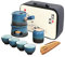 fanquare Japanischer Teeservice Traditionell, Ofenglasiertes Kungfu Teeset Reise, Blaues Chinesisches Teekannen Set mit 4 Keramiktassen, Teekanne, Stövchen