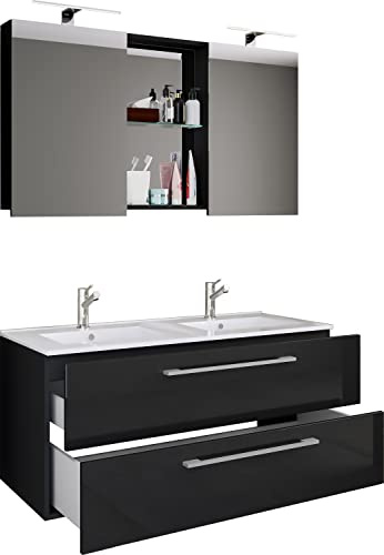 VCM Badmöbel Waschtisch Schwarz 112x46x127 cm 2 Schubladen Set Aufbewahrung