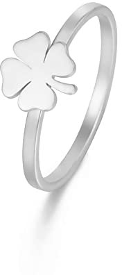Vierblättriger Kleeblatt Ring für Frauen Mädchen Saint Patrick's Day Ringe Herzförmiger Kleeblattring Glücksbringer Amulett Schutz Edelstahlschmuck Geschenke für Urlaub (Durchmesser 20mm, Silber)