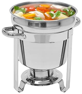 Edelstahl Suppenwärmer 7L Buffetwärmer Ø 23.8 cm Essens Wärmer mit Deckel mit einem Brennpastenbehälter und Suppentopf für Buffet Catering Gastro und Party