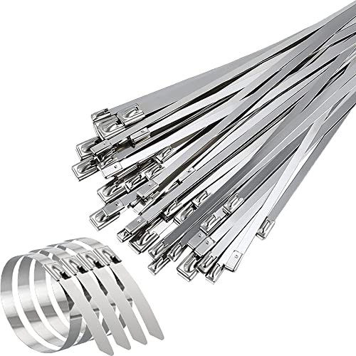 Deecam 400 mm Metal Cable Ties, Stainless Steel Cable Ties for Heat Protection Tape, Cable Bundling, Garden Care, Fixed Fence and Awning (Pack of 50)