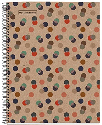 Miquelrius - 100 Prozent recyceltes Notizbuch, 1 Farbstreifen, A4, 80 karierte Blätter 5 mm, 80 g Papier, 4 Löcher, Einband aus recycelter Pappe, Öko-Konfetti-Design