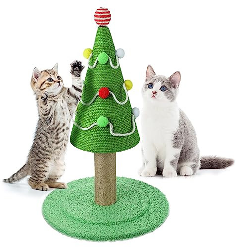 Liliful 25,5 Zoll Katzenkratzbaum Hoch Ceder Weihnachten Katzenbäume für Erwachsene Große Katzen, Interaktiver Niedlicher Katzenkratzbaum mit Teaser Ball, Sisal Katzenkratzbaum Baum Katzenspielzeug