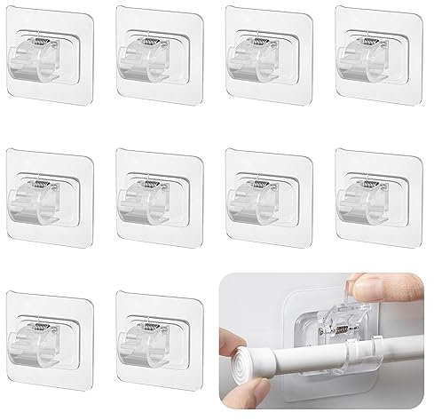 Ganci Adesivi per Tende,10pcs Ganci per Tende Senza Bucare,Trasparente Ganci Tende Adesivi,Ganci Tende Senza Forare Atmosfera Semplice,Supporto per Bastone per Tende da Incollare per Soggiorno, Bagno