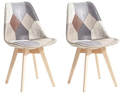 GrandCA HOME 2er Set Gepolsterten Esszimmerstuhl mit Patchwork-Stoff und Metallbeinen aus Buchenholz, für Schlafzimmer und Wohnzimmer, Küche,Jahrgang