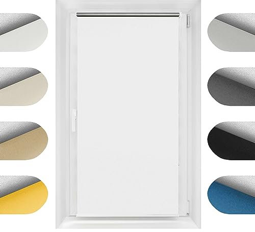 Birrke Thermorollo ohne Bohren/mit Bohren 2in1 140x150 cm - Verdunklungsrollo für Hitzeschutz und Sonnenschutz - Fenster Verdunkelungsrollo - Einfache Montage Weiß