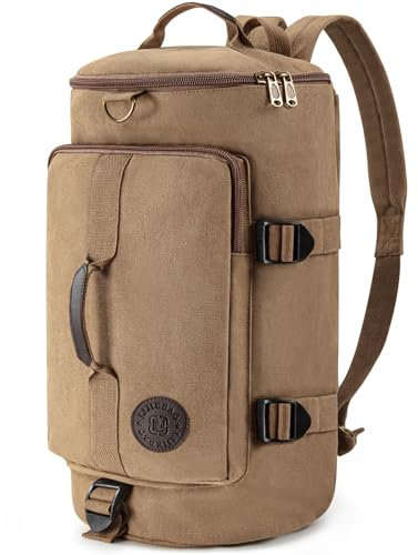 Virklyee Lona Bolsa de Viaje de Fin de Semana 36L Mochila de Lona Retro, Correas Extraíbles para Hombros, 2 Manijas, Adecuado para Turismo, Camping, Senderismo, Montañismo(Khaki)