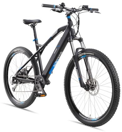 TELEFUNKEN E-Bike Mountainbike Elektrofahrrad Alu, 9 Gang Shimano Kettenschaltung - Pedelec MTB 27,5 Zoll, Hinterradmotor 250W, Scheibenbremsen, Anthrazit Blau, Aufsteiger M924