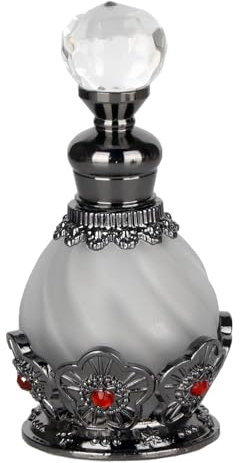 SEVENBEES 15ml Vintage Glass Perfume Bottle with Antique Silver Flower Figurine - Refillable Empty Decorative Bottle for Essential Oils - Girl or Women Gift for Dresser Table Decor