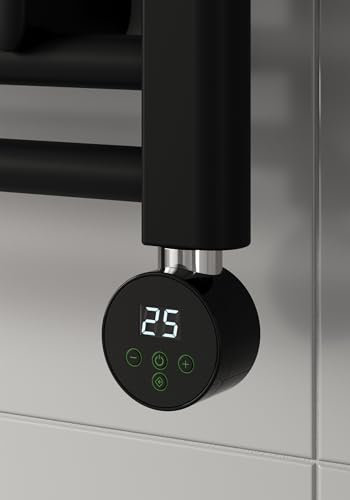 AQUAWORLD Thermostatic Control Electric Heating Unit for Heated Towel Rail Black Mini Round Heating Element for Towel Warmer Radiator - 600 Watts