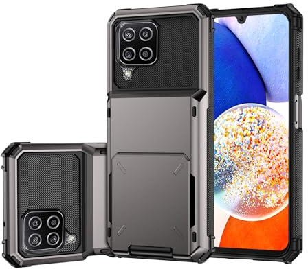 Draamvol for Samsung Galaxy A12 Phone Case with Card Holder Slots Armor Shockproof Flip Wallet Case Hard PU Back Soft TPU Inner Bumper Cover for Galaxy A12 Case, Grey