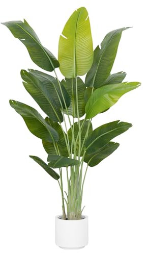 ZEEOZE Planta Artificial Ave del Paraíso 200cm Plantas Artificiales Decorativas con 15 Hojas de Plátano,Planta Artificial Grande Interior con Maceta Blanca para Decoracion Hogar Salon Casa Room Decor