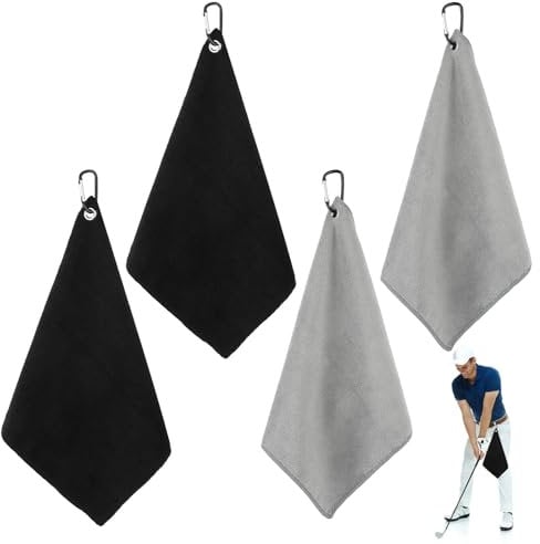 4 Golf Towels - Absorbent Microfiber Fabric, Portable for Outdoor Use, 2 Colors