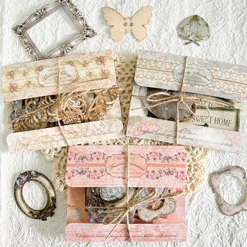 Arpaper Scrapbook Bullet Journal Zubehör 120 Stück Laser Hohlblumenfenster Mechanismus Collage Karte Stickers Scrapbooking Vintage Set Scrapbooking Zubehör Bullet Journal Sticker für Fotoalbum, DIY