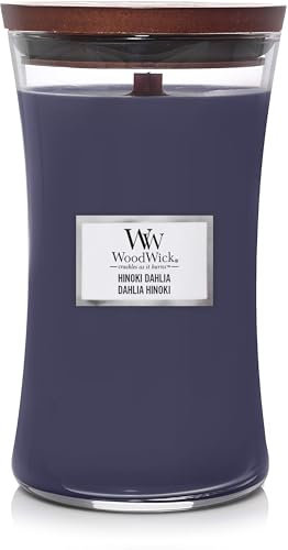 WoodWick Grande bougie parfumée Hinoki Dahlia - 18 cm - Diamètre : 10 cm