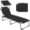 Montafox Tumbona Plegable con Parasol 195 x 59 x 32 cm Tumbona Playa Cojín Máx 150 kg Reclinable Plegables Piscina Jardín Exterior Terraza, Color:Negro