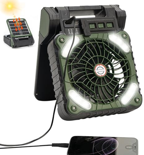 Solar Camping Ventilator USB Campingventilator Solar Lüfter für Zelt Wiederaufladbare Zeltventilatoren mit LED Lichtern, Tragbarer Solar Camping Ventilator Laterne für Outdoor Angeln Auto (Grün)