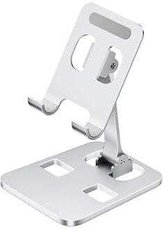 JXPXJMY Supporto da Tavolo per Smartphone in Lega di Alluminio, Supporto Universale Regolabile per iPhone Huawei Galaxy e Molti Altri Telefoni Cellulari e Tablet (Argento)