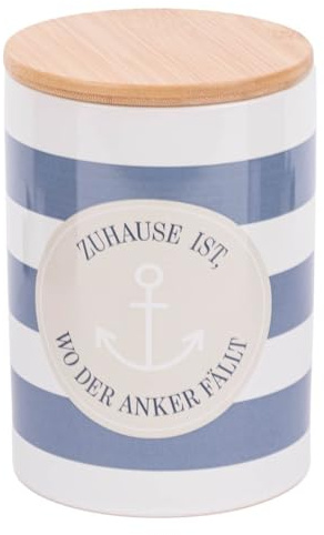 La Vida Vorratsdose Porzellan Zuhause Streifen Anker blau beige weiß11x16cm