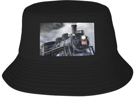 CRPPSYYR Tasses à thé avec roses - Style shabby romantique - Chapeau de pêcheur pour adulte - Chapeau de soleil neutre, Train vapeur nuages, 5-7