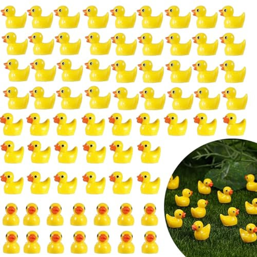 120 Stück Mini Enten Harz Gelb, Kleine Enten Miniatur Enten Mini Resin Ducks Figuren Miniatur Enten für Aquarium Miniaturgarten Deko DIY Potting Micro Landschaft Dekorationen Puppenhaus Handwerk