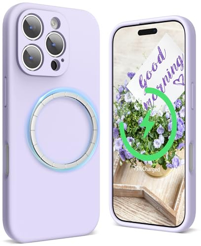 SURPHY Cover Magnetica per iPhone 16 Pro 6,3 Pollici Compatibile con Magnetica,Sottile Antiurto Custodia iPhone 16 Pro Silicone con 2 mm Protezione Fotocamera,Lillà
