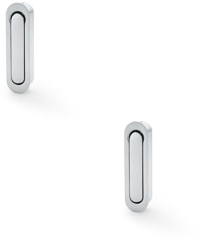 2 Pack - Flush Sliding Pocket Door Pull Handle - Satin Chrome 70mm x 19mm Radius Edge