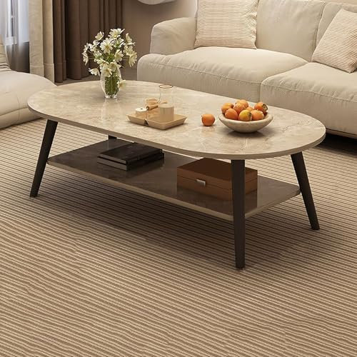 Table Basse Moderne à 2 Niveaux, Table Centrale En Bois Pratique avec étagère De Rangement et Pieds En Bois Massif, Table D'appoint Ovale pour Salon, Petits Espaces(100x50x42cm(39x20x16inch), Gray1)