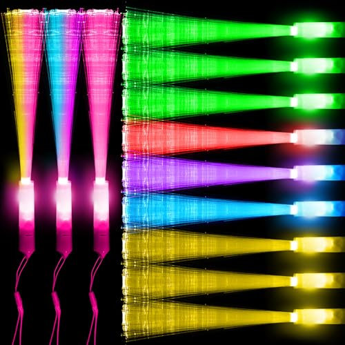 Bunte Leuchtstäbe Glasfaser 12 Stück-LED Leuchtstab mit Batterie, Geschenk-Spielzeug für Kinder partys, geeignet für Nachtpartys, Discos, Konzerte, Weihnachten, Club, Karneval, Hochzeiten