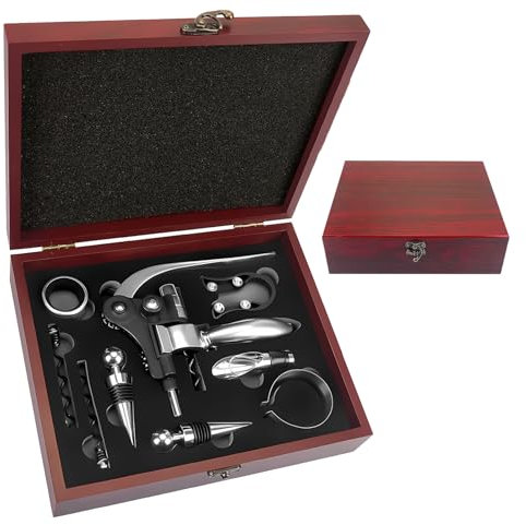 Ensemble ouvre Bouteille de vin dans Une boîte Cadeau en Bois,ouvre Bouteille vin de Luxe,Ensembles d'accessoires pour vin,Set de Sommelier avec Tire-Bouchon (Red Wood)