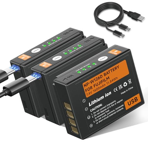 Mspalocell 3 pièces NP-W126 Batterie USB-C 1600mAh Batterie NP-W126S Type-C, pour Fuji X-T100,X-T200,X100F,X100V,X-S10,X-A5,X-A10,X-E3,X-E4,X-Pro2,X-Pro3,X-T1,X-T2,X-T3,X-T10,X-T20,X-T30,X-T30 II