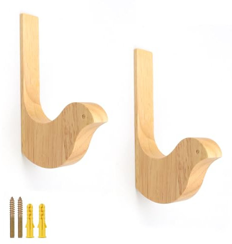 CHSEROK 2 Percheros Pared Madera Maciza, en Forma de Pájaro, Ganchos de Madera, con Tornillos y Tubos de Expansión, para Salón, Dormitorio, Oficina