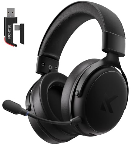 MCHOSE V9 Pro Wireless Gaming Headset mit Noise Canceling Mikrofon für PC PS4 PS5 Switch Mac 2.4GHz BT 3.0 Gaming Kopfhörer 7.1 Stereo Surround Sound 210Hr Akku Schwarz