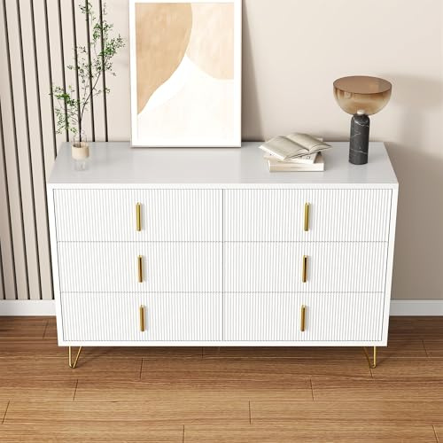 120x77x40cm,Elegantes Sideboard mit modernem Design, Kommode und viel Stauraum, goldene Griffe (Weiß)