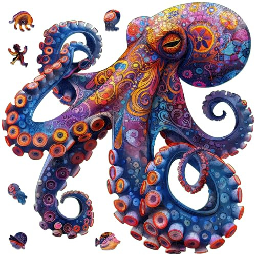 Mys Aurora Oktopus-Puzzles für Erwachsene, 500 Teile, 5 mm dickes Holzpuzzle, einzigartige Form, Ozean-Holzpuzzles für Erwachsene und Kinder, Geburtstagsgeschenke, Familienspiel, 42,9 x 42,9 cm