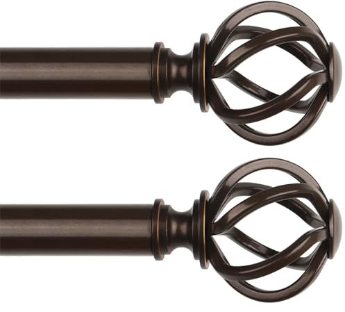 USFOOK 2 Stück Gardinenstange Bronze 80 bis 148 cm, 22 mm Durchmesser Vorhangstange Ausziehbar, Dekorative Gardinenstangen mit Florale Endstück, Vorhangstangen für Küchenfenster