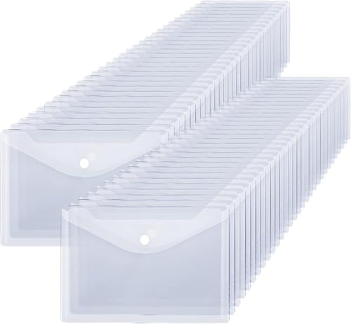 DAJAVE Lot de 40 porte-documents A5 transparents avec bouton pression étanches pour papier, reçus, fichiers