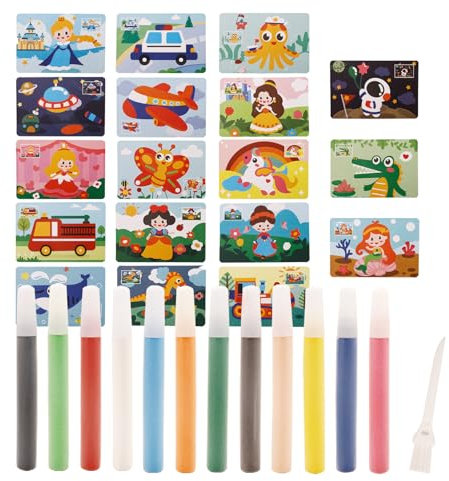 Nurila Sandbilder Kinder, Sandbilder Kinder ab 8, Sandmalerei, 12 Farbsande Sandbild, 18 Sandbild Malkarten und ein Bürste, Sand Painting für Geeignet für die DIY-Malerei Gemäldekreation von Kindern