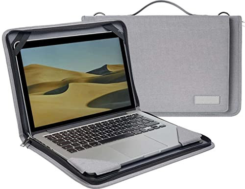 Broonel Grey Leather Laptop Messenger Case - Compatible with Samsung Galaxy Chromebook Go 11.6 Laptop