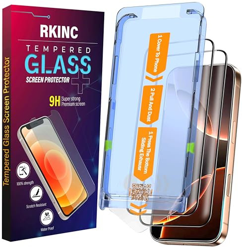 RKINC 2 Pack for iPhone 16 Pro Max 6.9 inch Tempered Glass Screen Protector, HD Clear, Bubble Free, Easy Installation, Auto Dust-Elimination