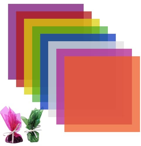 120 Pezzi Fogli Trasparenti Colorati,19x19cm, in Cellophane | 8 Colori Fogli Acetato Colorati, per l'artigianato per Il Fai Da Te, Decorazione, Involucro