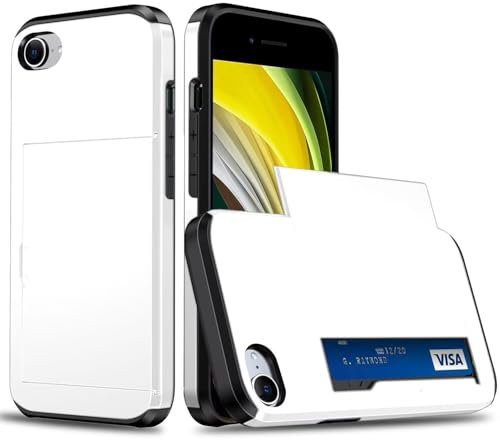 Compatible with iPhone 6 Plus/iPhone 6s Plus Case Wallet Case Armor Shockproof Case Heavy Duty Protective Case Hard PC Back Soft TPU Bumper Card Holder Wallet Case Cover (White)