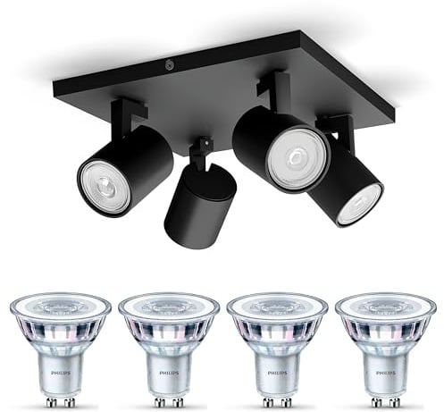 Philips Runner Aufbaustrahler (Schwarz) - 4-Flammig - Nicht dimmbar | Deckenstrahler - GU10 - Warmweiß