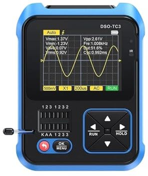 VCHICS Osciloscopio portátil DSO-TC3, comprobador de transistores, multímetro multifunción 2 en 1, medidor de Resistencia, Prueba LCR para proyectos eléctricos