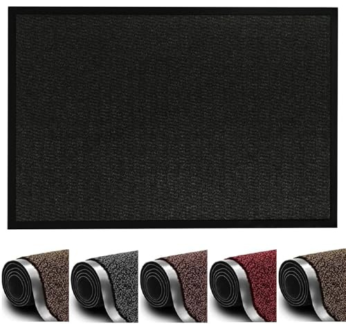 Heavy Duty Non-Slip Barrier Door Mat – Washable Dirt Trapper Mat for Indoor & Outdoor Use Super Absorbent Rubber Backed Entrance Rug for Home, Kitchen, Hallway, Office or Garage (Black, 50 x 80 cm)
