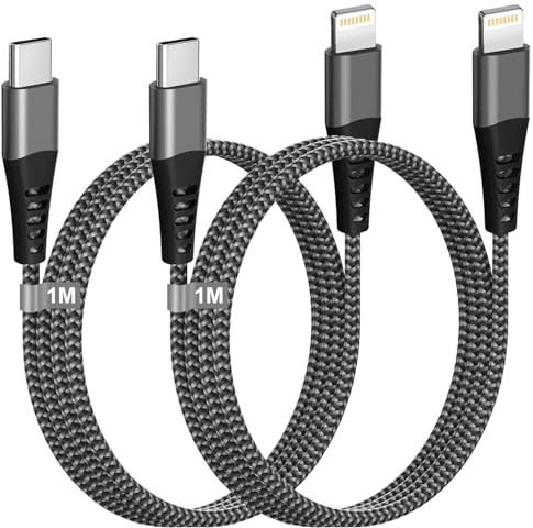 USB C to Lightning Cable 1M 2Pack [Apple MFi Certified], Fast iPhone Charger Cable Lightning USB C iPad Charging Cable 1M Nylon iPhone Charger Cable Lead Wire for iPhone 14 Pro/13/12/11/XS Max/XR/X