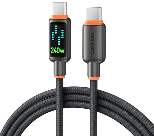 240W USB C to USB C Charger Cable [2-Pack 1.2m] PD Type C Charge Cable with Dynamic LED Display, Super Fast Charging for iPhone 17 16 Pro Max Plus, MacBook iPad Air, Samsung S25 Ultra, etc.