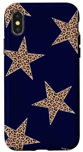 Leopard Star Navy Blue Cheetah Girl Y2K Dark Star Simple Case for iPhone X/XS